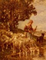 A Shepardess Watering Her Flock animalier Charles Emile Jacque